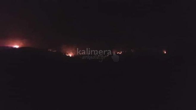 Γορτυνία | Παραμένουν ισχυρές πυροσβεστικές δυνάμεις, αντιμετωπίζουν άμεσα μικρές εστίες φωτιάς