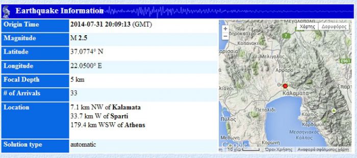 Σεισμός έγινε αισθητός στην Καλαμάτα