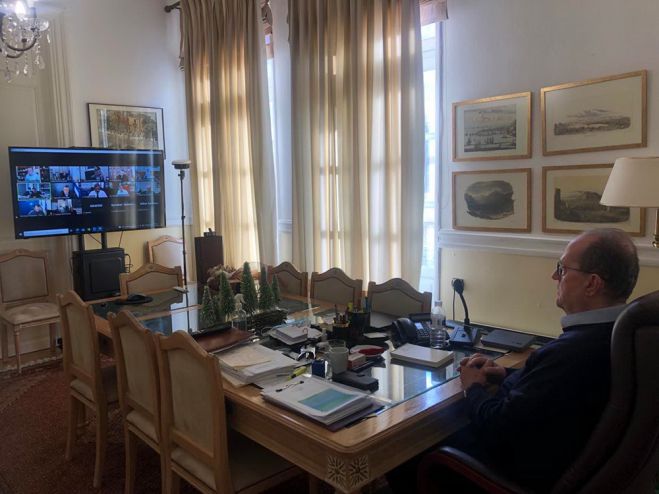 Ο περιφερειάρχης Πελοποννήσου Π. Νίκας στην τηλεδιάσκεψη της ΕΝΠΕ με τον αρχηγό της αξιωματικής αντιπολίτευσης Αλ. Τσίπρα