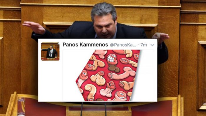 Χαμός στο Twitter από τη γραβάτα Καμμένου με τους φαλλούς για το Eurogroup!