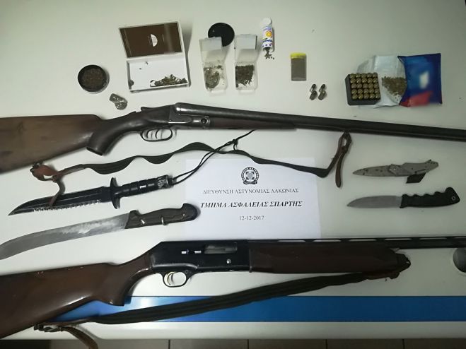 Σύλληψη στη Λακωνία για κάνναβη και κυνηγετικά όπλα