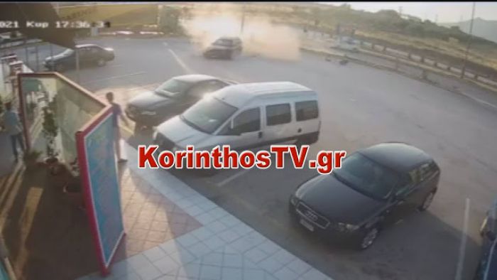 Κάμερα κατέγραψε τρομακτικό τροχαίο στον Ισθμό (vd)