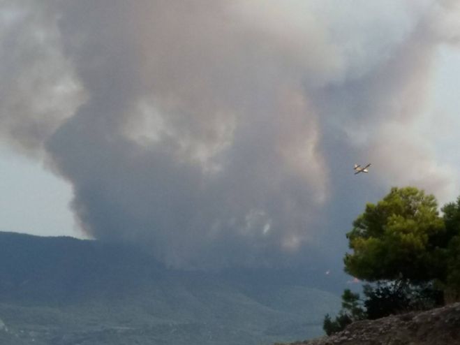 Μάχη με τις φλόγες δίνουν για δεύτερη μέρα οι πυροσβέστες στην Άνω Αλμυρή Κορινθίας (vd)
