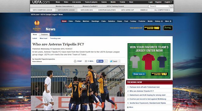 Uefa: &laquo;Who are Asteras Tripolis FC?&raquo;