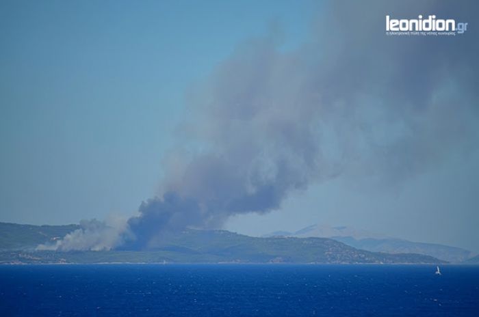 Μεγάλη φωτιά στις Σπέτσες - Ορατές οι φλόγες από τη Νότια Κυνουρία (vd)