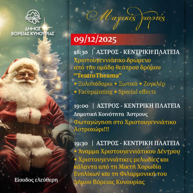 Άναμμα Χριστουγεννιάτικου δέντρου και δραστηριότητες για παιδιά από τον Δήμο Βόρειας Κυνουρίας!