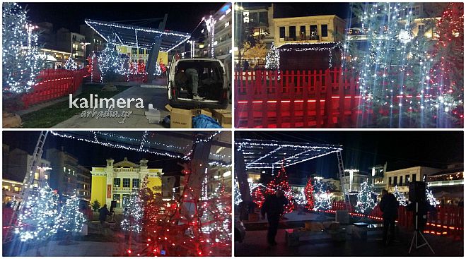 Ετοιμασίες στη πλατεία Πετρινού για το άναμμα του Χριστουγεννιάτικου δένδρου! (vd)