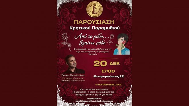 &Delta;&iota;&alpha;&delta;&rho;&alpha;&sigma;&tau;&iota;&kappa;ή &pi;&alpha;&rho;&omicron;&upsilon;&sigma;ί&alpha;&sigma;&eta; &Kappa;&rho;&eta;&tau;&iota;&kappa;&omicron;ύ &pi;&alpha;&rho;&alpha;&mu;&upsilon;&theta;&iota;&omicron;ύ &sigma;&tau;&omicron;&nu; &Chi;&omicron;&rho;&epsilon;&upsilon;&tau;&iota;&kappa;ό Ό&mu;&iota;&lambda;&omicron; &Tau;&rho;ί&pi;&omicron;&lambda;&eta;&sigmaf;