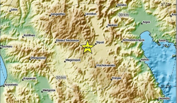 Σεισμός 2.6 Ρίχτερ το πρωί κοντά στην Τρίπολη