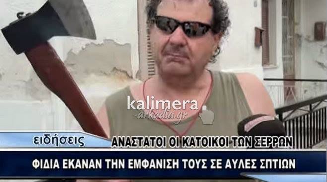 Ο Εξολοθρευτής των φιδιών από τις Σέρρες με τον μπαλτά και τη σκούπα! (vd)