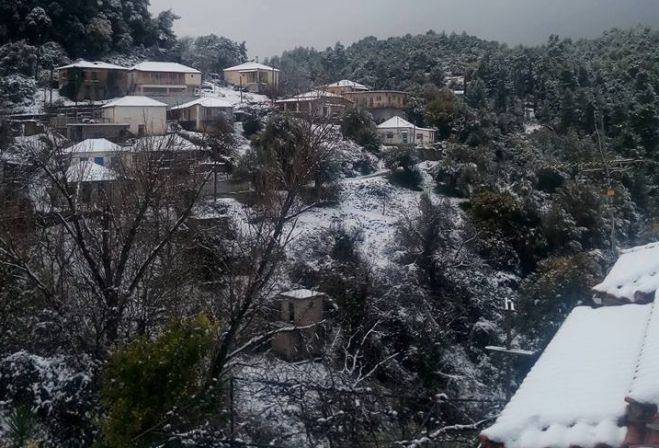 Η χιονισμένη Χώρα στην Γορτυνία (εικόνες)