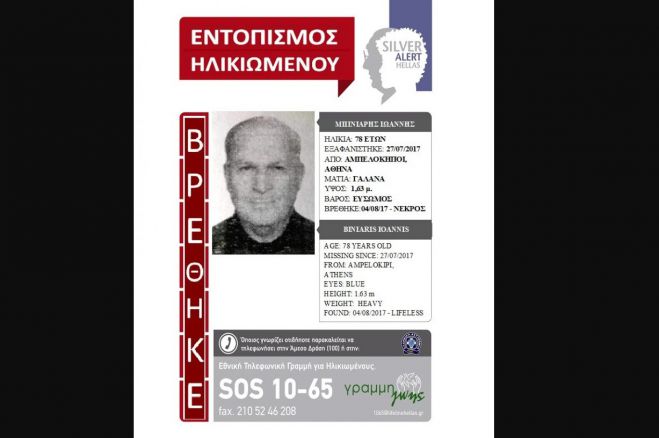 Νεκρός βρέθηκε 78χρονος που είχε εξαφανιστεί ...