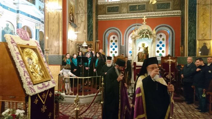 &Eta; &Delta;' &Sigma;&tau;ά&sigma;&eta; &tau;&omega;&nu; &Chi;&alpha;&iota;&rho;&epsilon;&tau;&iota;&sigma;&mu;ῶ&nu; &tau;&eta;&sigmaf; &Theta;&epsilon;&omicron;&tau;ό&kappa;&omicron;&upsilon; &sigma;&tau;&omicron;&nu; &Mu;&eta;&tau;&rho;&omicron;&pi;&omicron;&lambda;&iota;&tau;&iota;&kappa;ό &Iota;&epsilon;&rho;ό &Nu;&alpha;ό &Alpha;&gamma;ί&omicron;&upsilon; &Beta;&alpha;&sigma;&iota;&lambda;&epsilon;ί&omicron;&upsilon; (&epsilon;&iota;&kappa;ό&nu;&epsilon;&sigmaf;)