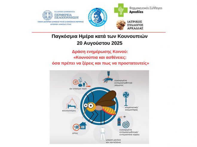 Δράση ενημέρωσης για την πρόληψη και καταπολέμηση των κουνουπιών την Τετάρτη στην Τρίπολη