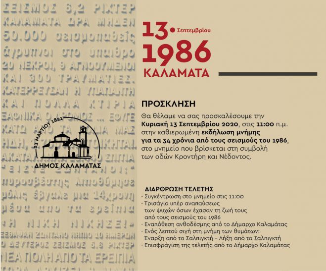 34 &chi;&rho;ό&nu;&iota;&alpha; &alpha;&pi;ό &tau;&omicron;&upsilon;&sigmaf; &sigma;&epsilon;&iota;&sigma;&mu;&omicron;ύ&sigmaf; &tau;&omicron;&upsilon; 1986 &sigma;&tau;&eta;&nu; &Kappa;&alpha;&lambda;&alpha;&mu;ά&tau;&alpha;