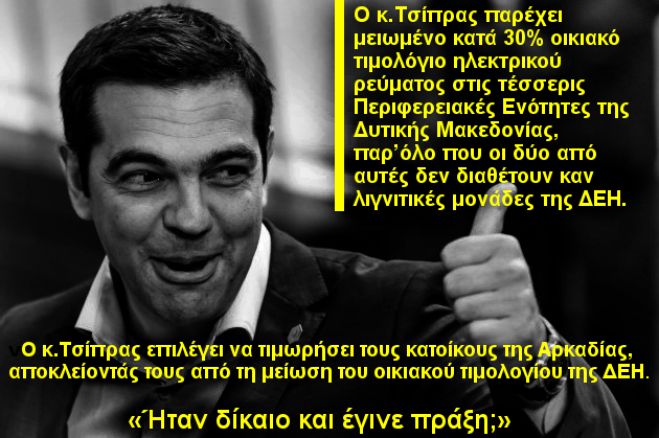 Οδυσσέας: «Ο κ. Τσίπρας μειώνει τα τιμολόγια κατά 30% για όλη τη Δ. Μακεδονία, αλλά τιμωρεί την Αρκαδία»