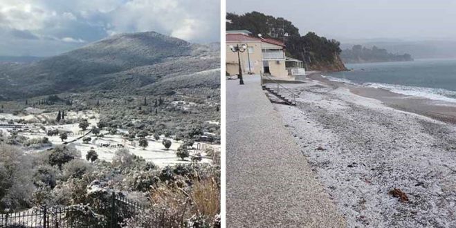Χιόνι μέχρι και στην .. παραλία της Φοινικούντας! (εικόνες)