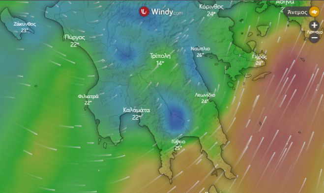 Live - Χάρτες | Λεπτό προς λεπτό η εξέλιξη της κακοκαιρίας στην Αρκαδία