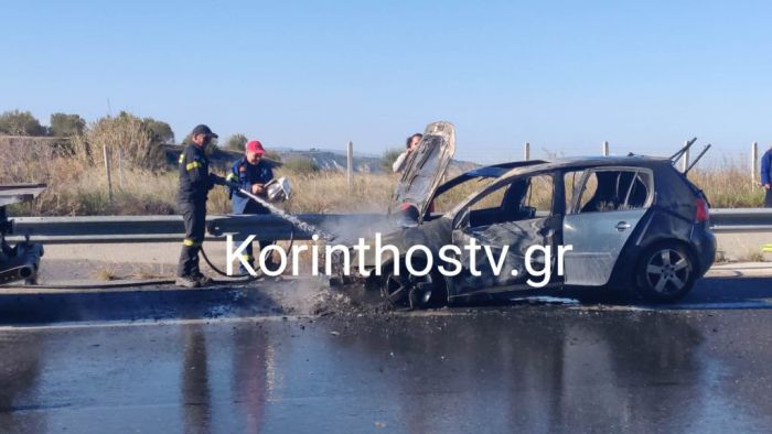 Κορίνθου – Τριπόλεως | Αυτοκίνητο έπιασε φωτιά εν κινήσει – Πρόλαβε και σώθηκε η οικογένεια (vd)