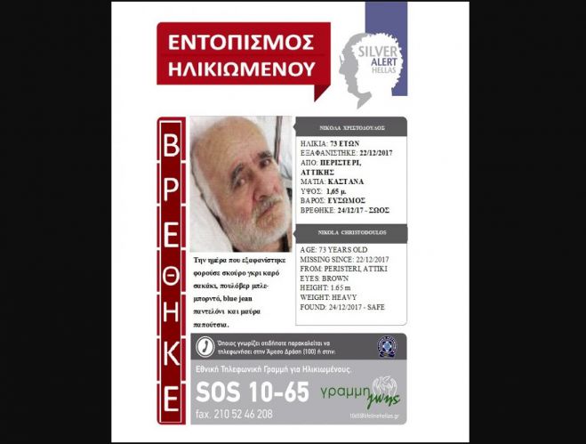 Βρέθηκε σώος ο 73χρονος ...