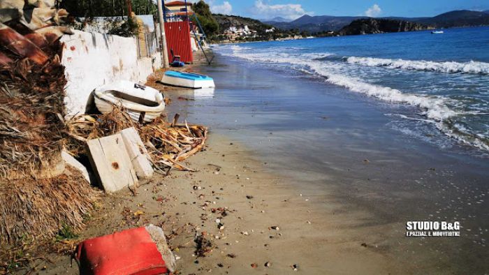 Ζημιές από τη νυχτερινή καταιγίδα και τους θυελλώδεις νοτιάδες στο Τολό (vd)