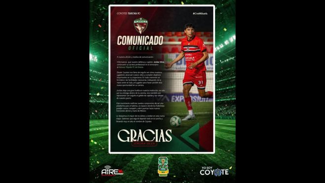 &Eta; &Mu;&epsilon;&xi;&iota;&kappa;&alpha;&nu;&iota;&kappa;ή Coyotes Tlaxcala FC &alpha;&nu;&alpha;&kappa;&omicron;ί&nu;&omega;&sigma;&epsilon; ό&tau;&iota; &tau;&eta; &mu;&epsilon;&tau;&epsilon;&gamma;&gamma;&rho;&alpha;&phi;ή &tau;&omicron;&upsilon; Jordan Silva &sigma;&tau;&omicron;&nu; &Alpha;&sigma;&tau;έ&rho;&alpha; &Tau;&rho;ί&pi;&omicron;&lambda;&eta;&sigmaf;!