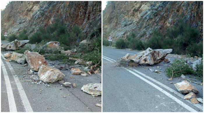 Λαγκάδια | Τεράστια βράχια έπεσαν στην Εθνική Οδό &quot;Τρίπολης - Πύργου&quot;