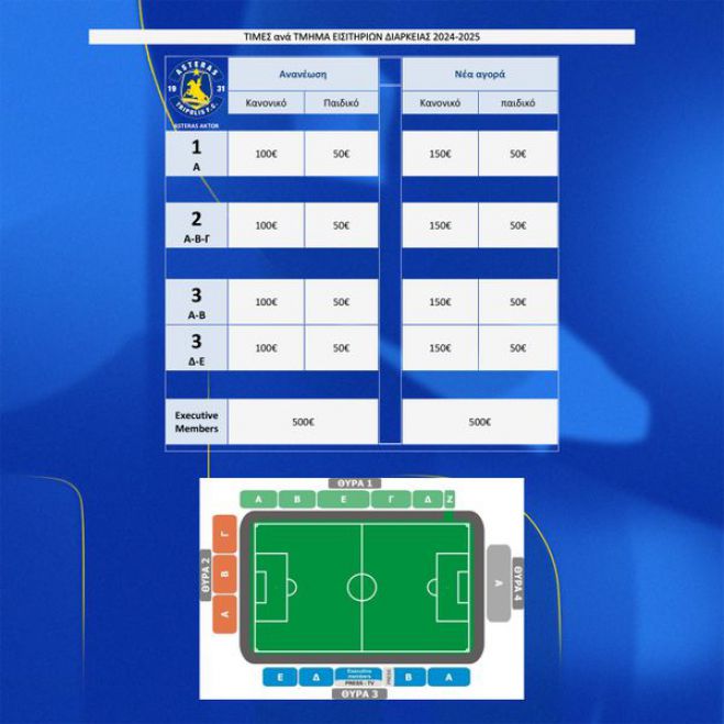 ASTERAS AKTOR: Εισιτήρια διαρκείας 2024-2025