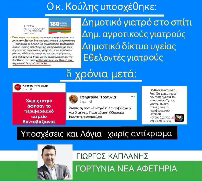 Καπλάνης: "Αυτό είναι το ενδιαφέρον τους για την Γορτυνία - Άφησαν χωριά χωρίς στοιχειώδη ιατρική φροντίδα"