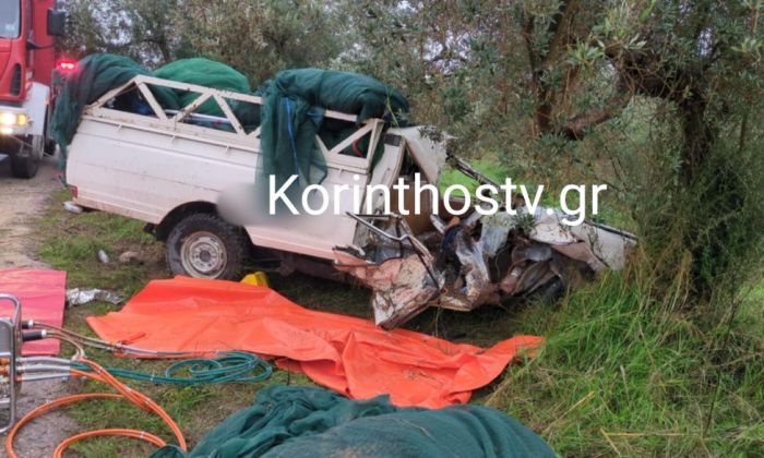 Κορινθία | Ένας νεκρός και δύο σοβαρά τραυματίες – Το αγροτικό «καρφώθηκε» σε ελιά