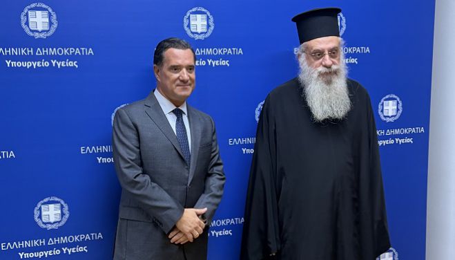 Στο γραφείο του Άδωνι Γεωργιάδη ο Μητροπολίτης Επιφάνιος - &quot;Ο Πανάγαθος Θεός να ενδυναμώνει τον κ. Υπουργό στο υπεύθυνο έργο του&quot;