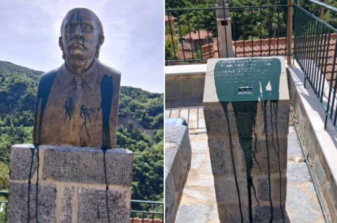 Βανδάλισαν την προτομή του Νίκου Πλουμπίδη στα Λαγκάδια (εικόνες)