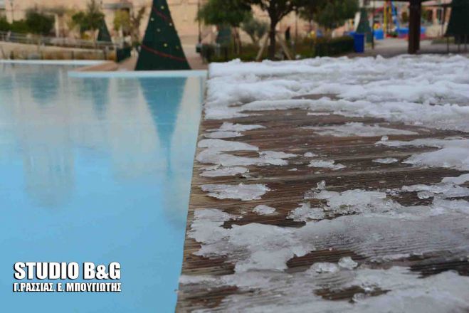 Πάγωσε και η λίμνη στην πλατεία του Άργους (vd)