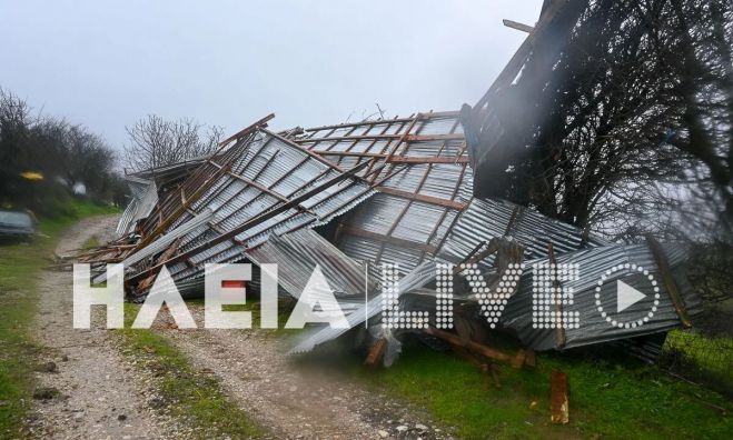 Κακοκαιρία | Ανεμοστρόβιλος ισοπέδωσε στάβλο στην Ηλεία - «Ξηλώθηκε» μπαλκόνι στην Πάτρα
