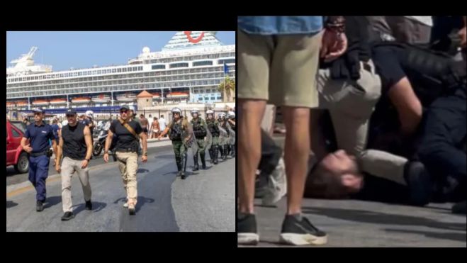 Αντιδράσεις στη Ρόδο για την έλευση ισραηλινού κρουαζιερόπλοιου | Λιμενικός ο &quot;Ράμπο&quot; που πάτησε διαδηλωτή στο λαιμό (vd)