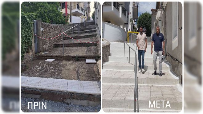 Ανακατασκευάστηκε οδός με πλατύσκαλα στην περιοχή Ταξιαρχών | Τζιούμης: «Είμαστε παντού - Τρίπολη και χωριά - για να βελτιώνουμε την καθημερινότητα»