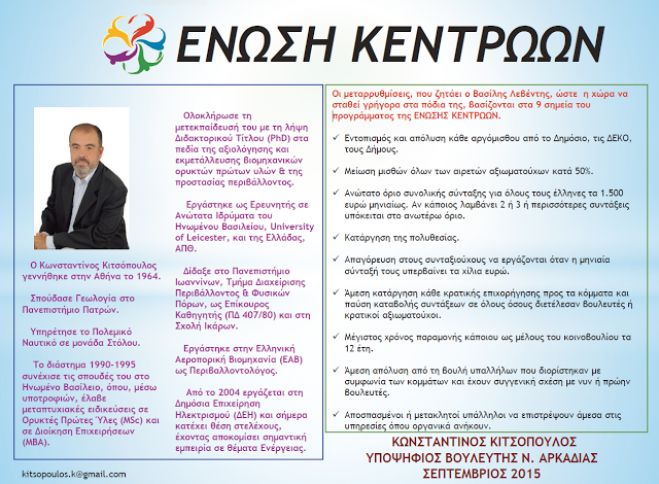 Συνεχίζει τις περιοδείες του ο ο υποψήφιος με την Ένωση Κεντρώων, Κ. Κιτσόπουλος