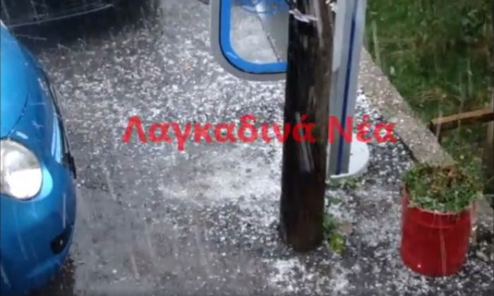 Ισχυρή χαλαζόπτωση "χτύπησε" τα Λαγκάδια (vd)