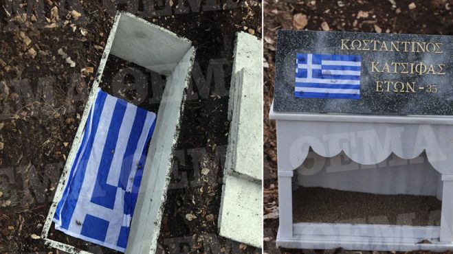 Με την ελληνική σημαία το μνήμα του Κωνσταντίνου Κατσίφα (vd)