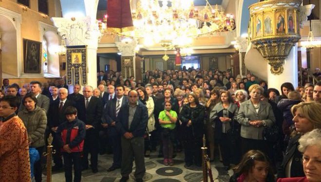 &Eta; &epsilon;&omicron;&rho;&tau;ή &tau;&omicron;&upsilon; &Alpha;&gamma;ί&omicron;&upsilon; &Delta;&eta;&mu;&eta;&tau;&rho;ί&omicron;&upsilon; &sigma;&tau;&eta;&nu; &Tau;&rho;ί&pi;&omicron;&lambda;&eta; (&epsilon;&iota;&kappa;ό&nu;&epsilon;&sigmaf;)