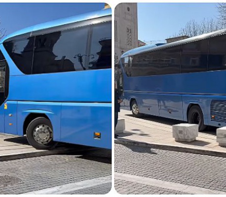 Τρίπολη | Λεωφορείο εγκλωβίστηκε και ανέβηκε στην πλατεία Αγίου Βασιλείου (vd)