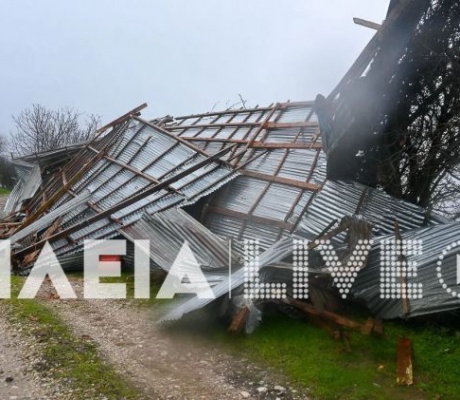 Κακοκαιρία | Ανεμοστρόβιλος ισοπέδωσε στάβλο στην Ηλεία - «Ξηλώθηκε» μπαλκόνι στην Πάτρα